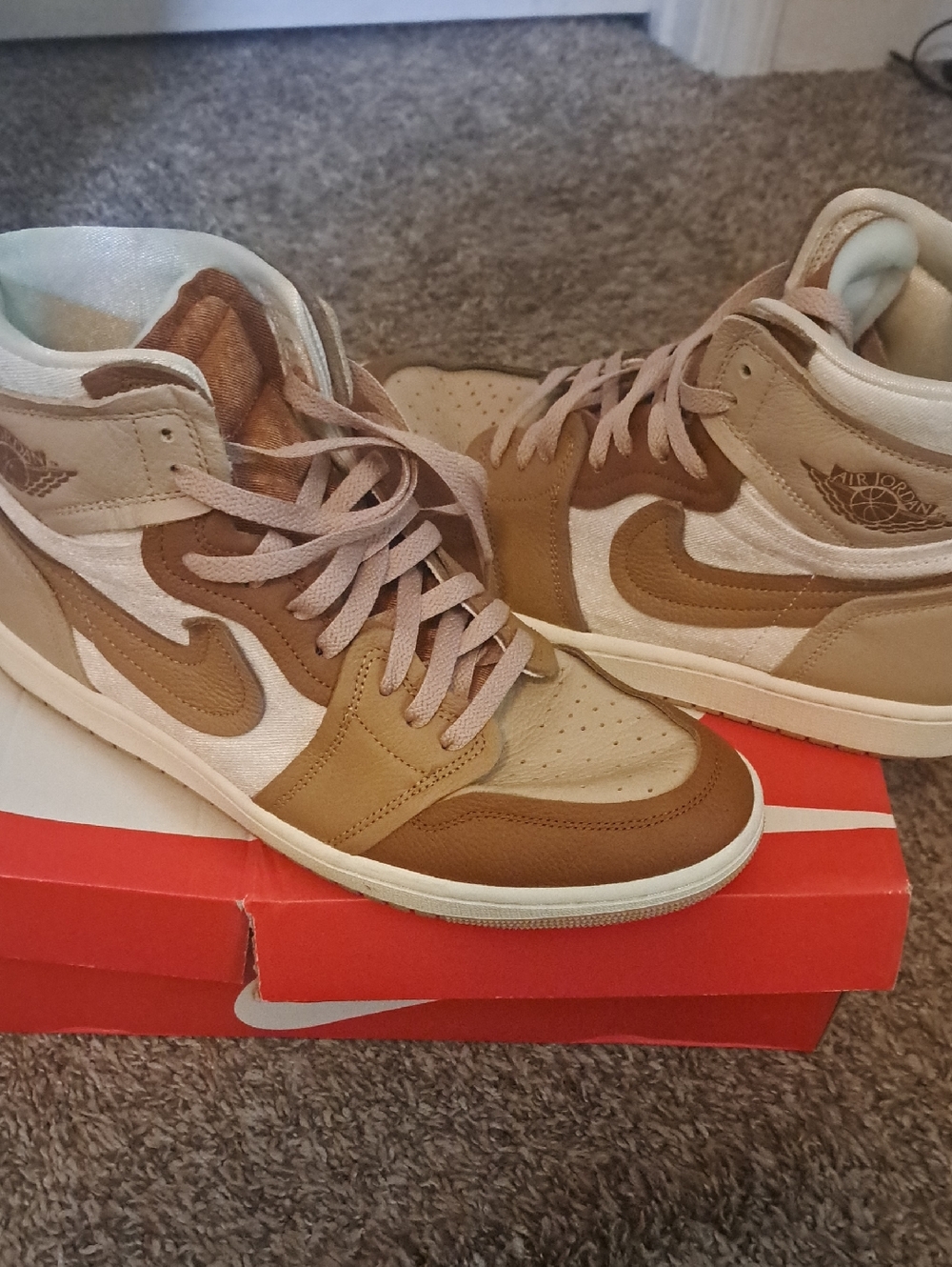 Air Jordan 1 High Top Sneakers in Tan and Brown